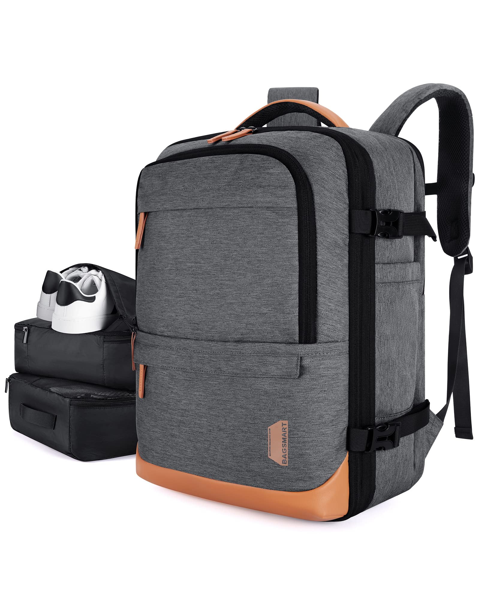 BAGSMART 18.5 Laptop Backpack 40L Expandable Business Carry On Luggage Shoe Bag Gray Walmart