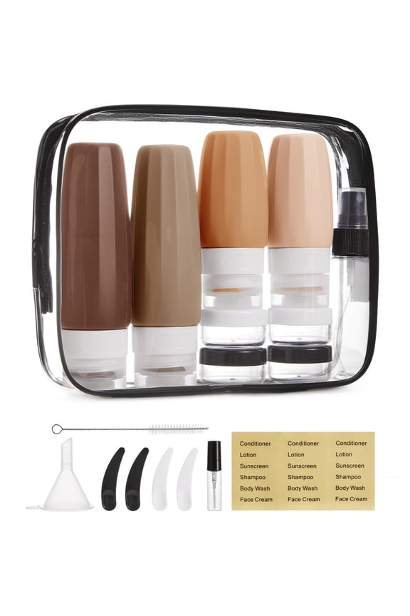 18 Pack TSA Approved Travel Bottles for Toiletries, Leak Proof Silicone Travel Size Containers Bottles for Shampoo, Earth Tone