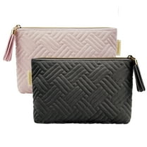 BAGSMART 2 Pack Makeup Bag Small Cosmetic Pouch Toiletry Bag Travel Organizer Case for Lipsticks Electonic Accessories, Waterproof, Portable, Multifunction, Women and Girls, Pink   Black