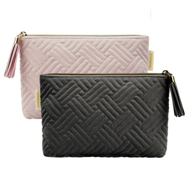 BAGSMART 2 Pack Makeup Bag Small Cosmetic Pouch Toiletry Bag Travel Organizer Case for Lipsticks Electonic Accessories, Waterproof, Portable, Multifunction, Women and Girls, Pink + Black