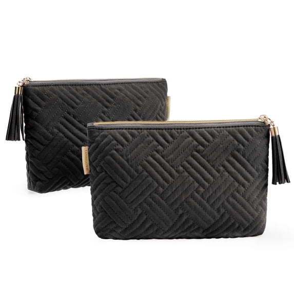 BAGSMART 2 Pack Makeup Bag Small Cosmetic Pouch Toiletry Bag Travel Organizer Case for Lipsticks Electonic Accessories, Waterproof, Portable, Multifunction, Women and Girls, Black + Black
