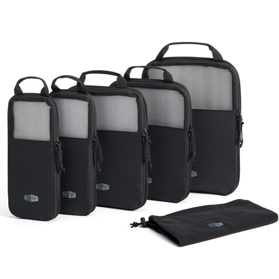BAGSMART 6 Set Compression Packing Cubes for Travel, Expandable Luggage Packing Organizer Bags, Durable Space Saver Bags Travel Essentials, Black