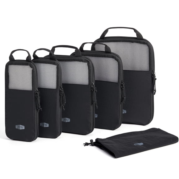 BAGSMART 6 Set Compression Packing Cubes for Travel, Expandable Luggage Packing Organizer Bags, Durable Space Saver Bags Travel Essentials, Black