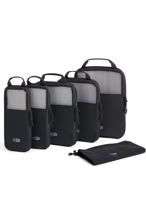 6 Set Compression Packing Cubes for Travel, Expandable Luggage Packing Organizer Bags, Durable Space Saver Bags Travel Essentials, Black