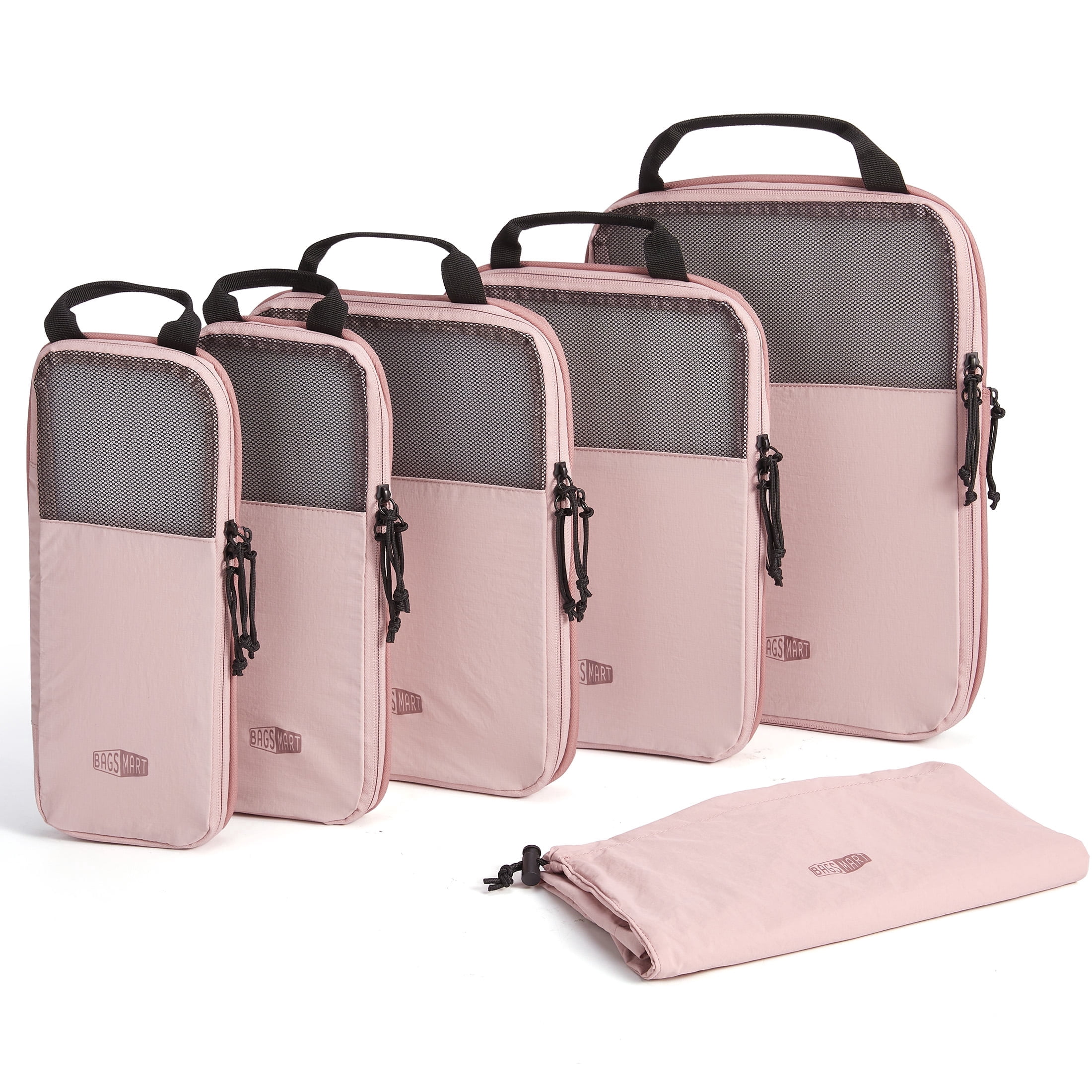 BAGSMART 6 Set Compression Packing Cubes for Travel, Expandable Luggage Packing Organizer Bags, Durable Space Saver Bags Travel Essentials, Pink
