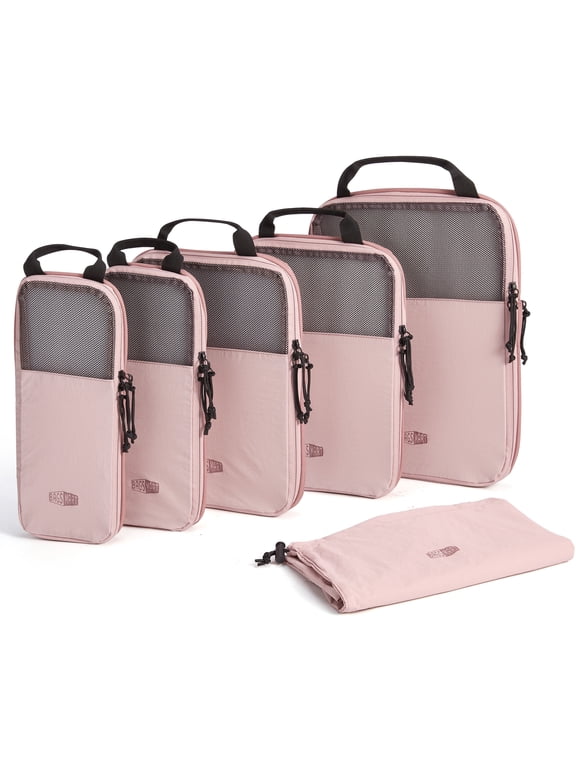 6 Set Compression Packing Cubes for Travel, Expandable Luggage Packing Organizer Bags, Durable Space Saver Bags Travel Essentials, Pink