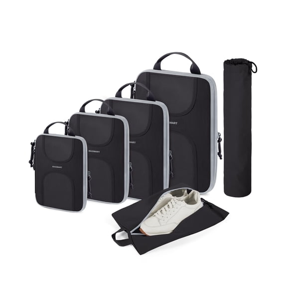 BAGSMART 6 Set Packing Cubes for Suitcases, Lightweight Suitcase Organizers & Compression Travel Cubes, Black