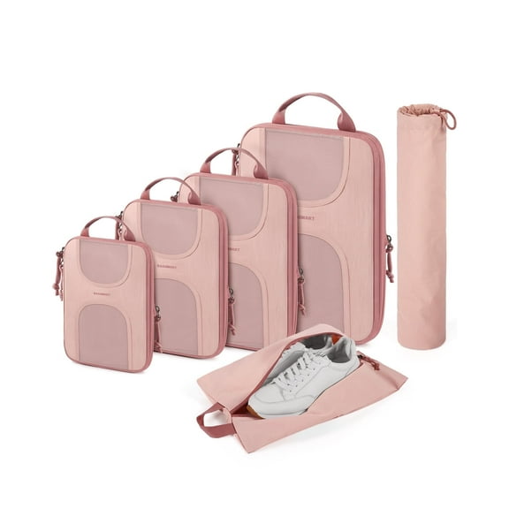 BAGSMART 6 Set Packing Cubes for Suitcases, Lightweight Suitcase Organizers & Compression Travel Cubes, Pink