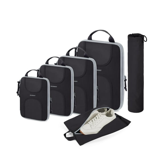 BAGSMART 6 Set Packing Cubes for Suitcases, Lightweight Suitcase Organizers & Compression Travel Cubes, Black