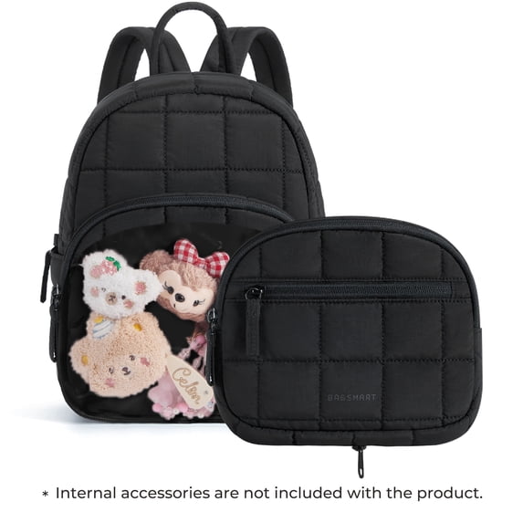 BAGSMART Small Ita Backpack for Women,Lightweight Mini Backpack,Water-resistant Puffer Daily Backpack Purse Fashion Bookbag, Black