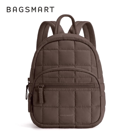 BAGSMART Backpack Purses for Women,Lightweight Quilted Mini Backpack,Water-resistant Puffer Small Daily Backpack Fashion Bookbag, Coffee