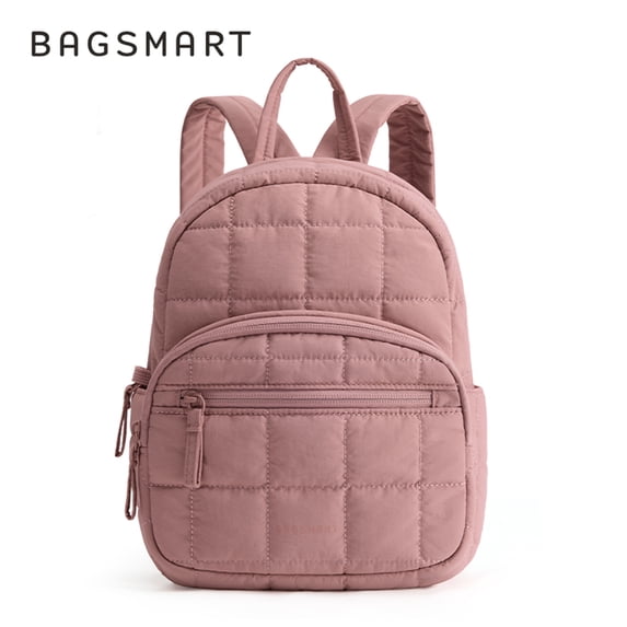 BAGSMART Backpack Purses for Women,Lightweight Quilted Mini Backpack,Water-resistant Puffer Small Daily Backpack Fashion Bookbag, Dark Pink