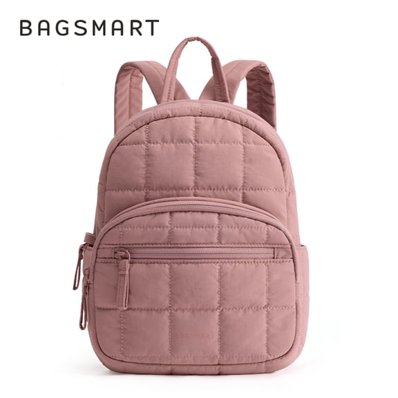 BAGSMART Backpack Purses for Women,Lightweight Quilted Mini Backpack,Water-resistant Puffer Small Daily Backpack Fashion Bookbag, Dark Pink