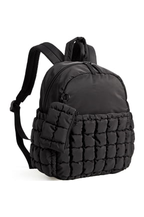 Quilted Mini Backpack with Detachable Small Bag, Lightweight Puffer Small Backpack Purse for Women, Water-Resistant Casual Travel Daypack Bookbag for Travel Daily, Black