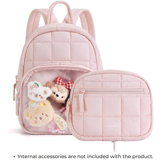 BAGSMART Small Ita Backpack for Women,Lightweight Mini Backpack,Water-resistant Puffer Daily Backpack Purse Fashion Bookbag, Pink