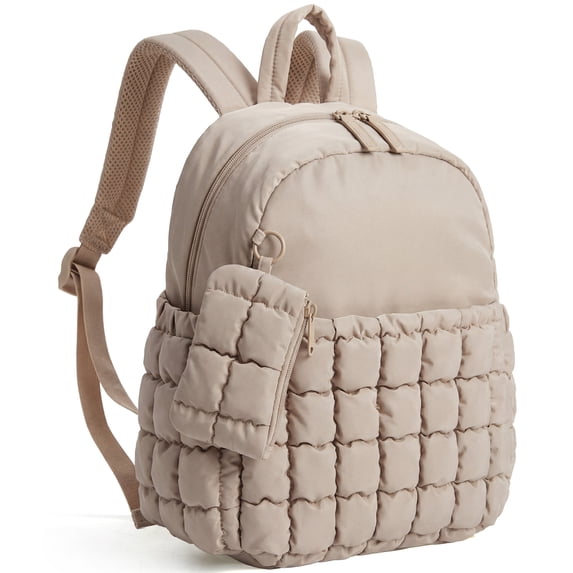 BAGSMART Quilted Mini Backpack with Detachable Small Bag, Lightweight Puffer Small Backpack Purse for Women, Water-Resistant Casual Travel Daypack Bookbag for Travel Daily, Camel