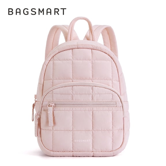 BAGSMART Backpack Purses for Women,Lightweight Quilted Mini Backpack,Water-resistant Puffer Small Daily Backpack Fashion Bookbag, Pink