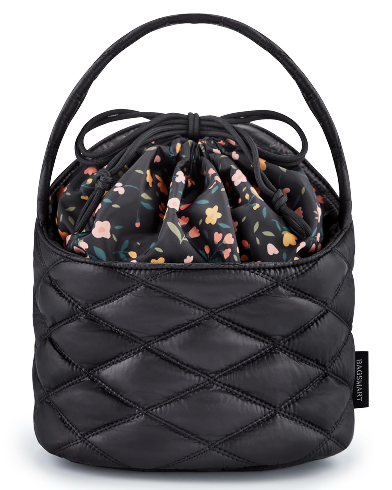 BAGSMART Barrel Drawstring Makeup Bag Travel Toiletry Bag Large Cosmetic Bag Portable Make Up Bags for Women Toiletries Accessories Brush Black Walmart
