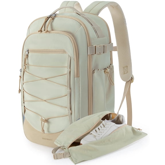 BAGSMART Carry On Travel Backpack, 17 Inch Large Travel backpack Carry On Flight Approved, Anti-theft Personal Item Backpack Travel Bag With Shoe Bag, 30L Water Resistant Casual Daypack, Cream
