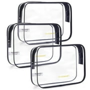 BAGSMART Clear Toiletry Bag, 3 Packs TSA Approved Water resistant Quart Size Travel Organizer, Airport Airline Travel Essential Carry On Makeup Cosmetic Bags for Women, Black