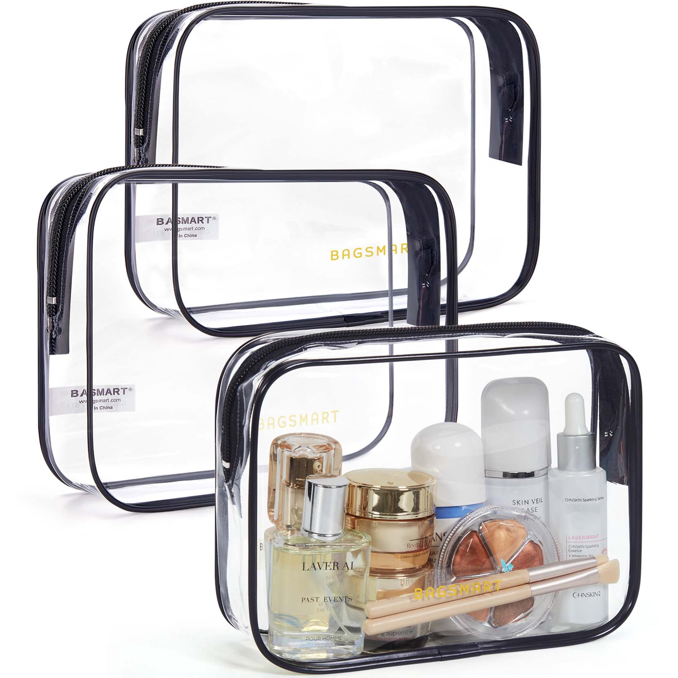clear plastic travel toiletry bags BEFORYOU 6 Pack Carry Pouch, White, Small TSA Approved free packing Colorful Transparent Makeup Bag, Waterproof