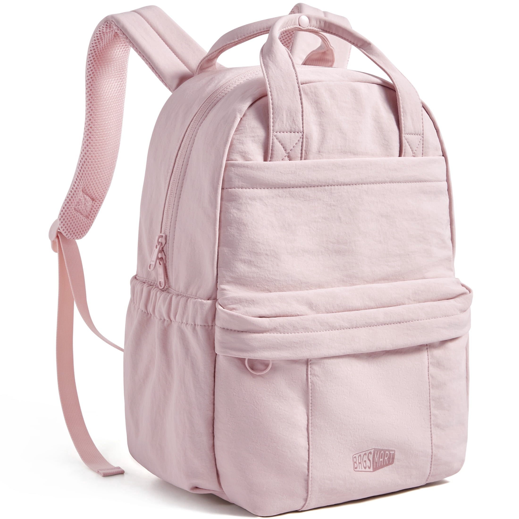 BAGSMART Lightweight Unisex Casual Backpack, Water-Resistant Daypack Bookbag for 14-15 Inch Laptop, Travel Work Commuter, Pink