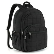 BAGSMART College Laptop Backpack, Travel Laptop Backpack for Women, Quilted Casual Daypack, Water-Resistant Bookbag for 15.6 Inch Laptop, Black
