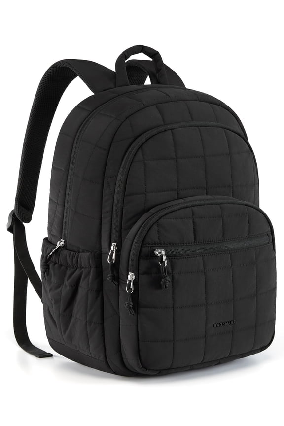 College Laptop Backpack, Travel Laptop Backpack for Women, Quilted Casual Daypack, Water-Resistant Bookbag for 15.6 Inch Laptop, Black