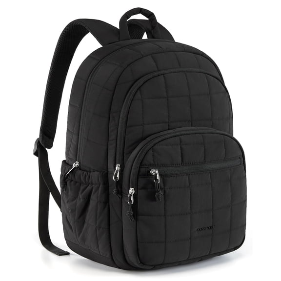 BAGSMART College Laptop Backpack, Travel Laptop Backpack for Women, Quilted Casual Daypack, Water-Resistant Bookbag for 15.6 Inch Laptop, Black