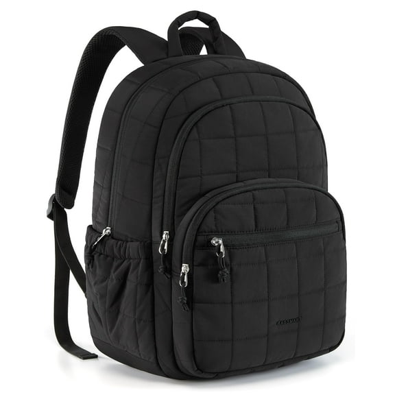 BAGSMART College Laptop Backpack, Travel Laptop Backpack for Women, Quilted Casual Daypack, Water-Resistant Bookbag for 15.6 Inch Laptop, Black