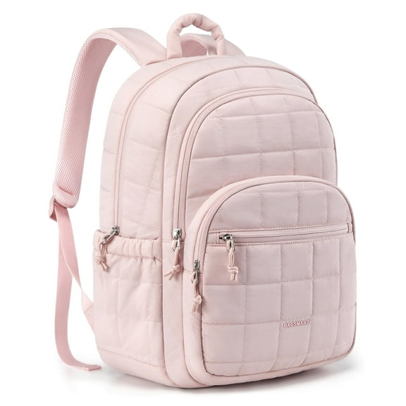 BAGSMART College Laptop Backpack, Travel Laptop Backpack for Women, Quilted Casual Daypack, Water-Resistant Bookbag for 15.6 Inch Laptop, Pink