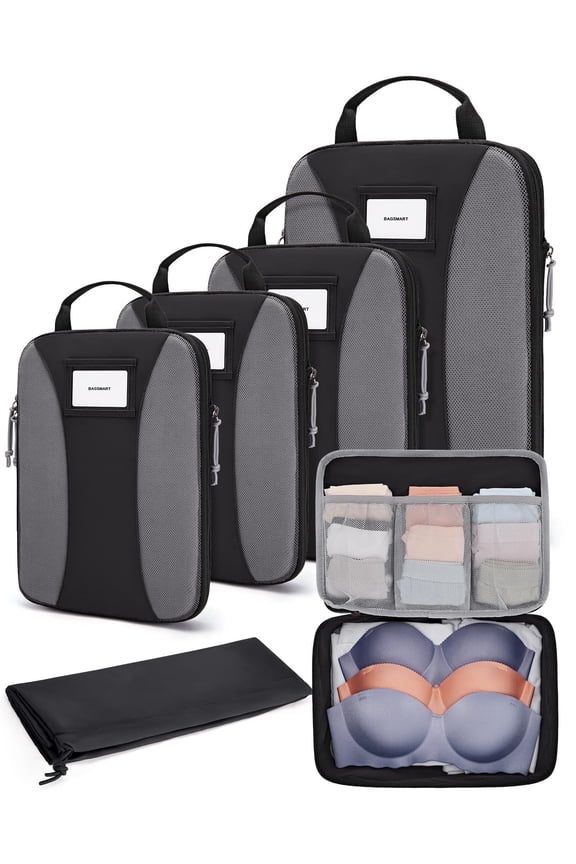 Compression Packing Cubes, 6 PCS Packing Cubes for Suitcases, Travel Bags Organizer for Luggage, Lightweight Packing Cube for Travel Essentials, Black