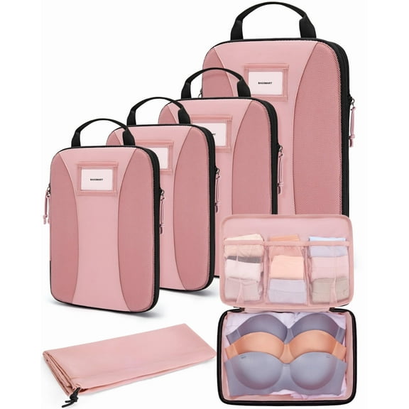 BAGSMART Compression Packing Cubes, 6 PCS Packing Cubes for Suitcases, Travel Bags Organizer for Luggage, Lightweight Packing Cube for Travel Essentials, Pink