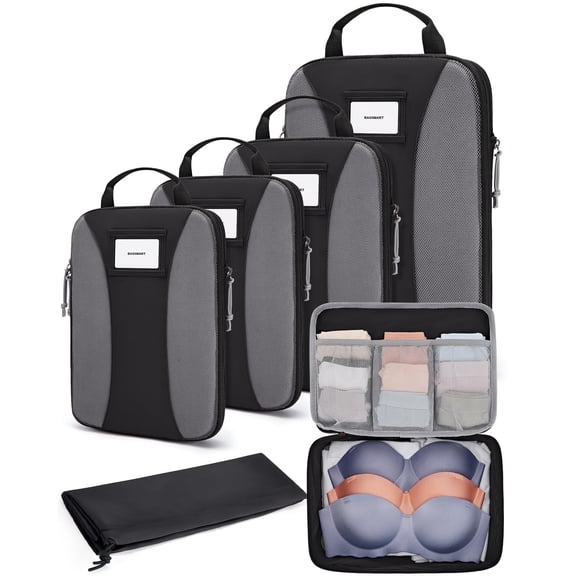 BAGSMART Compression Packing Cubes, 6 PCS Packing Cubes for Suitcases, Travel Bags Organizer for Luggage, Lightweight Packing Cube for Travel Essentials, Black