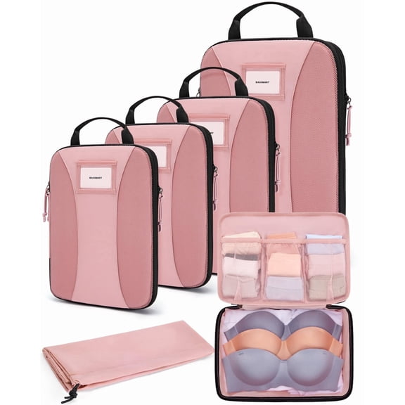 BAGSMART Compression Packing Cubes, 6 PCS Packing Cubes for Suitcases, Travel Bags Organizer for Luggage, Lightweight Packing Cube for Travel Essentials, Pink