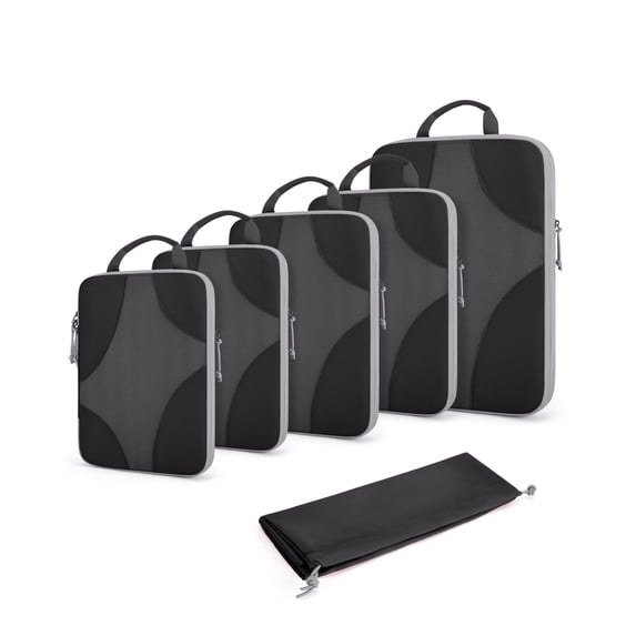 BAGSMART Compression Packing Cubes for Travel, Compressible Packing Cubes for Carry On Suitcase, Lightweight Travel Essentials (6-Pack (1L+2M+2S+1Shoe Bag),Black