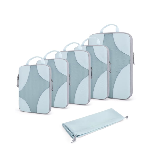 BAGSMART Compression Packing Cubes for Travel, Compressible Packing Cubes for Carry On Suitcase, Lightweight Travel Essentials (6-Pack (1L+2M+2S+1Shoe Bag) ,Sky Blue