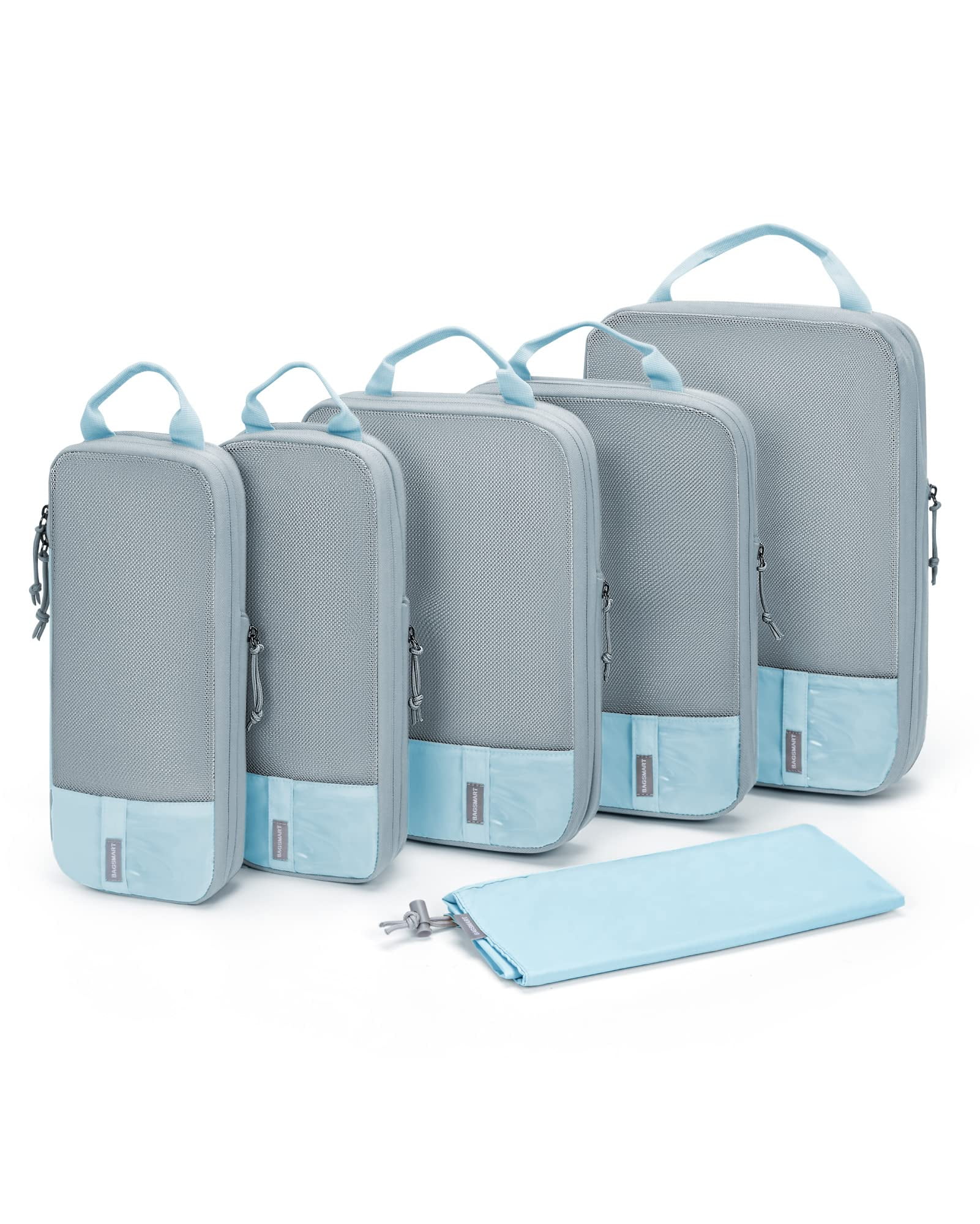 Compression Packing Cubes for Travel - Luggage and Backpack Organizer  Packaging Cubes for Clothes (Dusty Teal and White, 2 Piece Set)