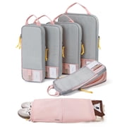 BAGSMART Compression Packing Cubes for Travel Luggage, 6 Pcs Expandable Packing Organizers Foldable Lightweight Suitcase Storage Bags for Travel Accessories, Women Men, Baby Pink