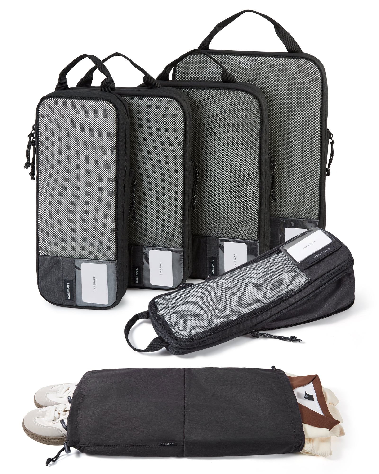 BAGSMART Compression Packing Cubes for Travel Luggage, 6 Pcs Expandable Packing Organizers Foldable Lightweight Suitcase Storage Bags for Travel Accessories, Women Men, Black
