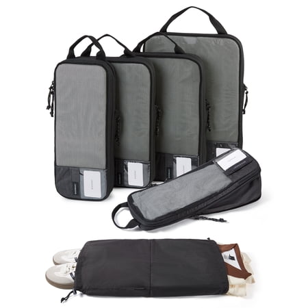 BAGSMART Compression Packing Cubes for Travel Luggage, 6 Pcs Expandable Packing Organizers Foldable Lightweight Suitcase Storage Bags for Travel Accessories, Women Men, Black