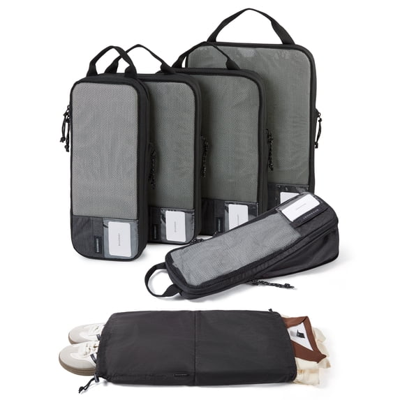 BAGSMART Compression Packing Cubes for Travel Luggage, 6 Pcs Expandable Packing Organizers Foldable Lightweight Suitcase Storage Bags for Travel Accessories, Women Men, Black