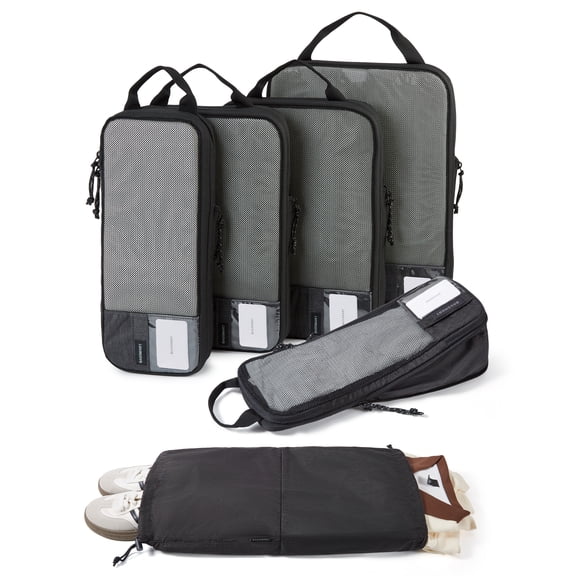 BAGSMART Compression Packing Cubes for Travel Luggage, 6 Pcs Expandable Packing Organizers Foldable Lightweight Suitcase Storage Bags for Travel Accessories, Women Men, Black