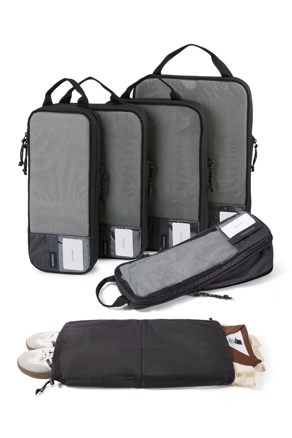 Compression Packing Cubes for Travel Luggage, 6 Pcs Expandable Packing Organizers Foldable Lightweight Suitcase Storage Bags for Travel Accessories, Women Men, Black