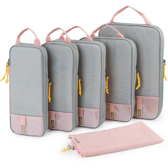 BAGSMART Compression Packing Cubes for Travel Luggage, 6 Pcs Expandable Packing Organizers Foldable Lightweight Suitcase Storage Bags for Travel Accessories, Women Men, Baby Pink