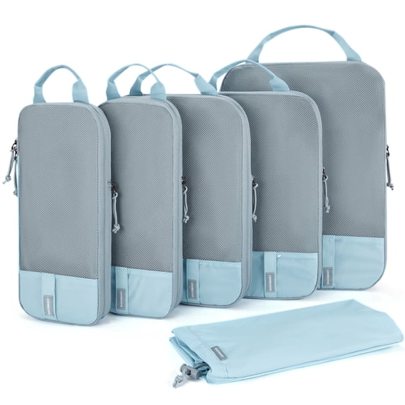 BAGSMART Compression Packing Cubes for Travel Luggage, 6 Pcs Expandable Packing Organizers Foldable Lightweight Suitcase Storage Bags for Travel Accessories, Women Men, Light Blue