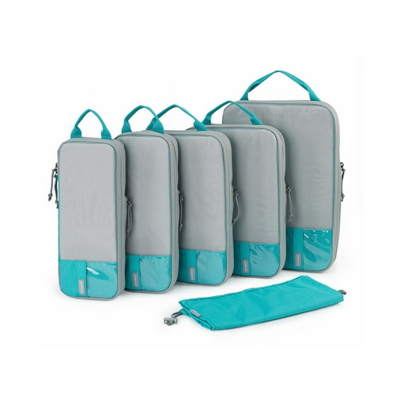 BAGSMART Compression Packing Cubes for Travel Luggage, 6 Pcs Expandable Packing Organizers Foldable Lightweight Suitcase Storage Bags for Travel Accessories, Women Men, Cyan