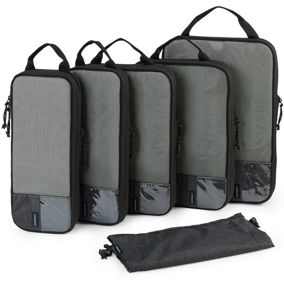 BAGSMART Compression Packing Cubes for Travel Luggage, 6 Pcs Expandable Packing Organizers Foldable Lightweight Suitcase Storage Bags for Travel Accessories, Women Men, Black