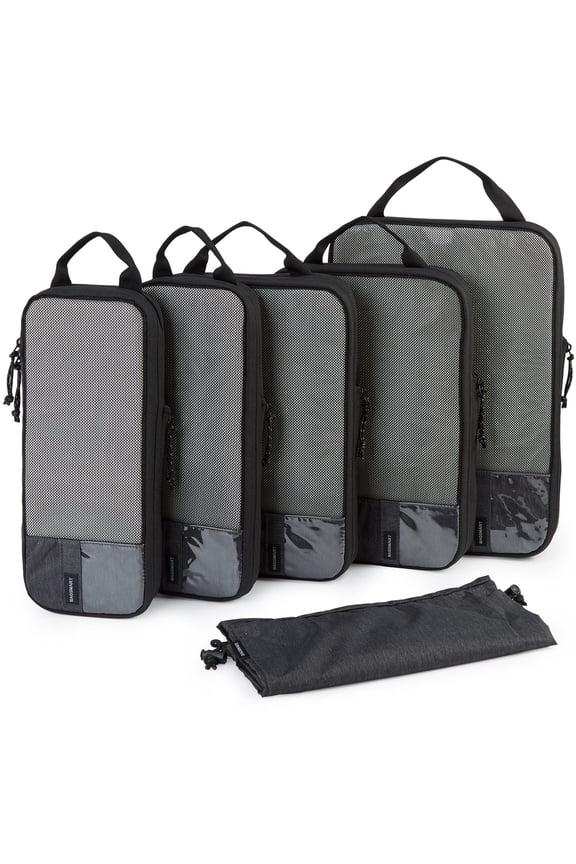 Compression Packing Cubes for Travel Luggage, 6 Pcs Expandable Packing Organizers Foldable Lightweight Suitcase Storage Bags for Travel Accessories, Women Men, Black