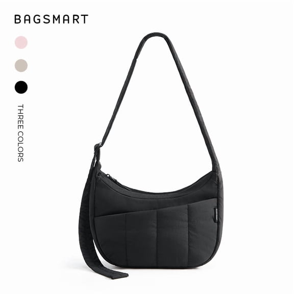 BAGSMART Puffy Crossbody Bag for Daily Use, Lightweight Shoulder Handbag Underarm Pouch with Adjustable Straps, Black